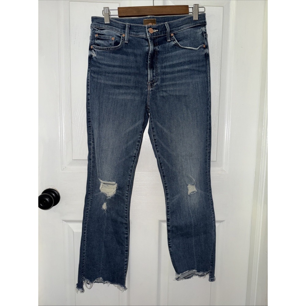 MOTHER Denim Jeans Size 30 Insider Crop Step Chew Distressed 26" Straight Leg
